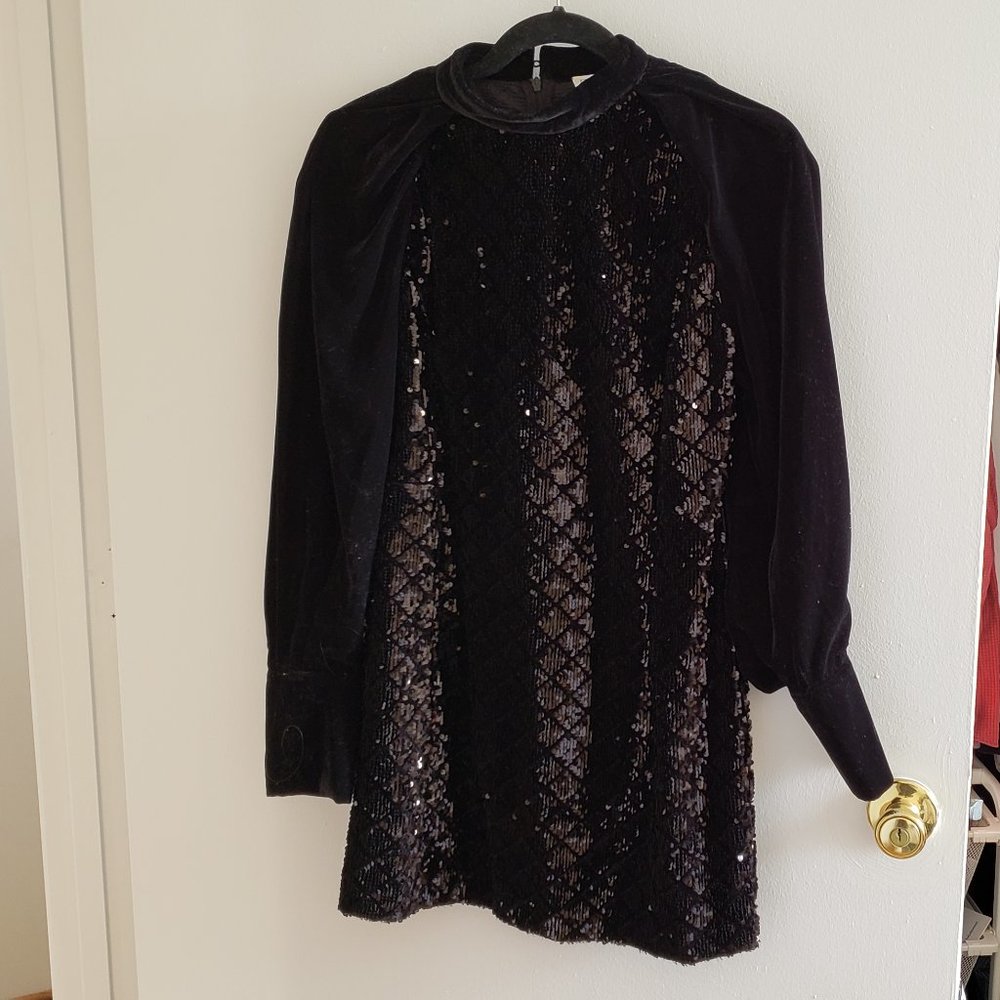Zara Velvet Sequin High Neck Long Sleeve Holiday Christmas Dress